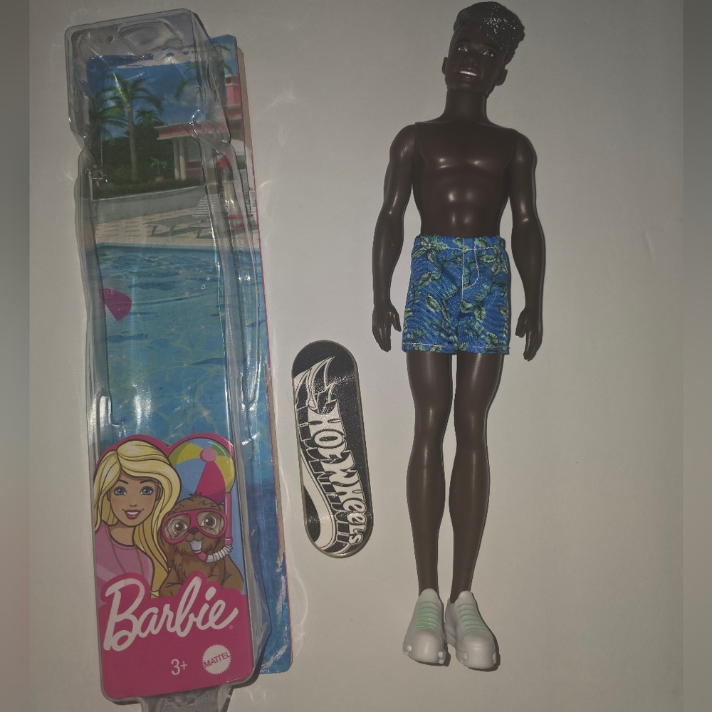 Barbie Beach Ken Doll New Open With Extra African American Twists Brown Eyes